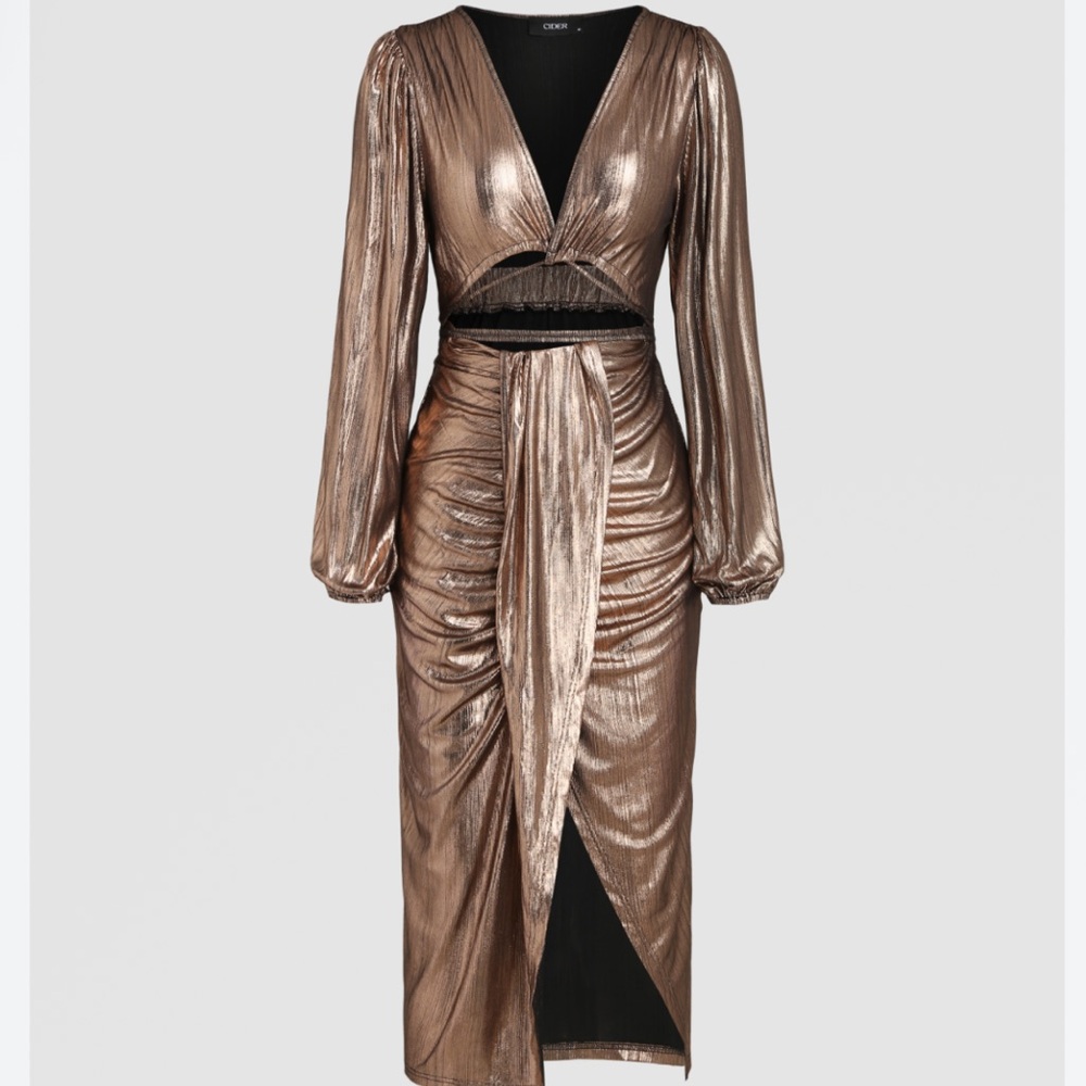Cider Shimmering Bronze Long Sleeve Dress